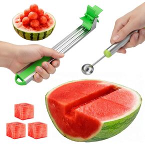 2-in-1 Watermelon Cutter and Melon Baller Set, Stainless Steel Watermelon Fork Slicer Cutter Tool for Fruit Cubes, Camping Essentials, Kitchen Gadgets & Summer Snacks in Saudi Arabia
