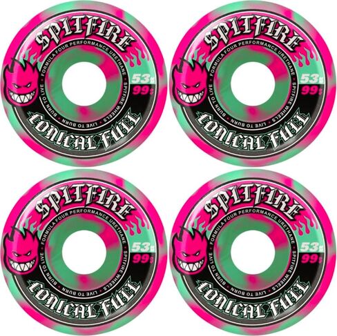 عجلات لوح التزلج Spitfire مقاس 53 مم F4 99A مجموعة ألوان مخروطية الشكل باللون الأخضر المخضر الكامل/الوردي الدوامة in Kuwait