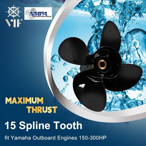 مروحة VIF 14 1/2 × 15 4 شفرات تناسب محركات ياماها 150-300 حصان مع مجموعة من أدوات التثبيت in Kuwait