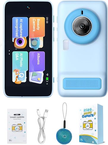 Kids AI Digital Camera with Everything Recognition, 5G/2.4G WiFi Dual Lens Camera for Girls Boys Ages 4-12, 4" Touch Screen LCD, Ideal Birthday(Blue) in Saudi Arabia