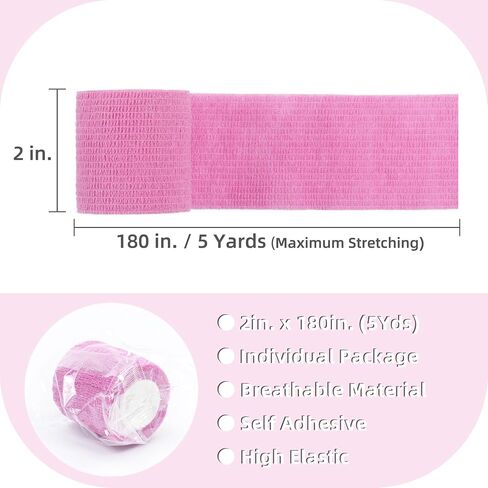 IndigoCase 6 Rolls Self Adhesive Bandage Wrap 2 Inch, Grid-Mix Color Elastic Athletic Tape, Vet Wrap, Wrist Tape, Small Bandage for Kids, Fingertip, Dog, Pets in Saudi Arabia