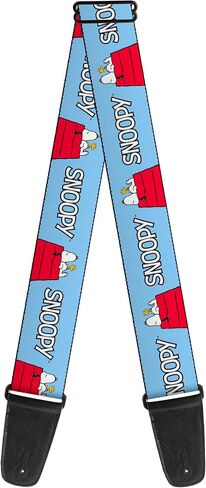Buckle-Down Peanuts Guitar Strap, Snoopy and Woodstock Dog House Pose and Text Sky Blue, 2 Inches Wide in Kuwait