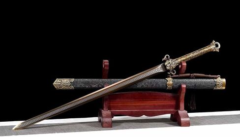 LOONGSWORD 41 "سيف الحلق الصيني المصنوع يدويًا - جيان تقليدي مصنوع من الفولاذ المنغنيز العالي، سيف كامل تانغ قابل للجمع مع غمد تنين أسود للعرض، ديكور المنزل in Kuwait