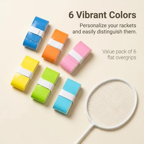Badminton Racket Grip Tape 6 Pack - Anti Slip Flat Overgrip for Tennis Racket, Pickleball Paddle, Squash Racquet - Super Absorbent Replacement Grip Wrap Accessories in Kuwait
