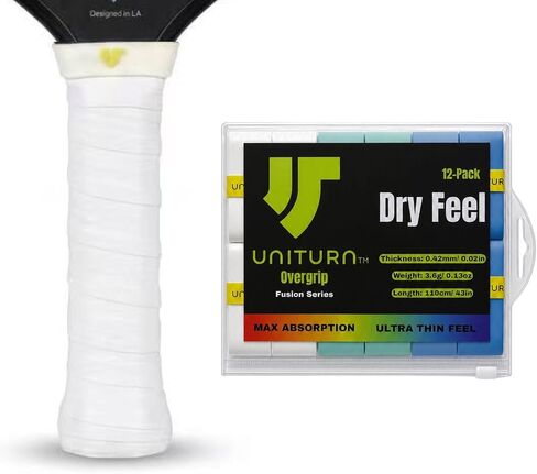 Dry Feel Overgrip for Pickleball and Tennis (12-Pack) | 0.42mm Ultra-Thin High Absorbency Paddle Grip Tape - Professional Sweat Management & Precision Feel Tennis Racket Wrap in Kuwait