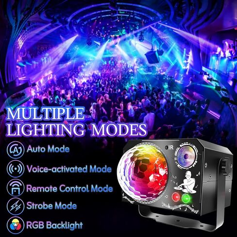 Sound Activated RGB Disco Ball Party Lights, DJ Stage Strobe Light | 64+ Light Patterns, 7-Color RGB, Multi Modes, Birthday, Christmas, Halloween, Gift, Karaoke, Bar, Home Decor, Party Decor in Kuwait