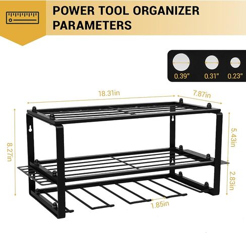 Power Tool Organizer, Small Iron Storage Rack, 3 Layer Metal Wall Mount Shelf Cordless Drill Hanger Storage Rack,Battery Tools Holder,for Garage Organization,Workshop,Pegboard 18x8.2x7.8 Inches in Kuwait