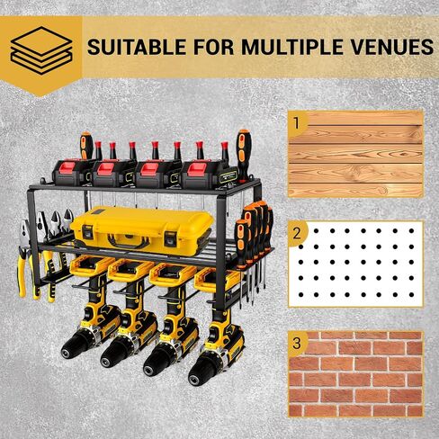 Power Tool Organizer, Small Iron Storage Rack, 3 Layer Metal Wall Mount Shelf Cordless Drill Hanger Storage Rack,Battery Tools Holder,for Garage Organization,Workshop,Pegboard 18x8.2x7.8 Inches in Kuwait