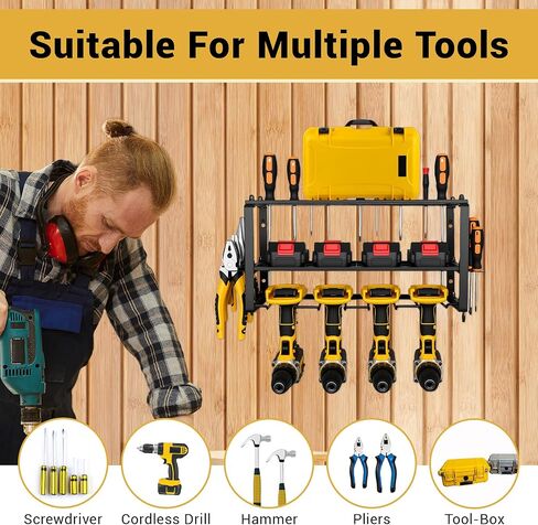 Power Tool Organizer, Small Iron Storage Rack, 3 Layer Metal Wall Mount Shelf Cordless Drill Hanger Storage Rack,Battery Tools Holder,for Garage Organization,Workshop,Pegboard 18x8.2x7.8 Inches in Kuwait