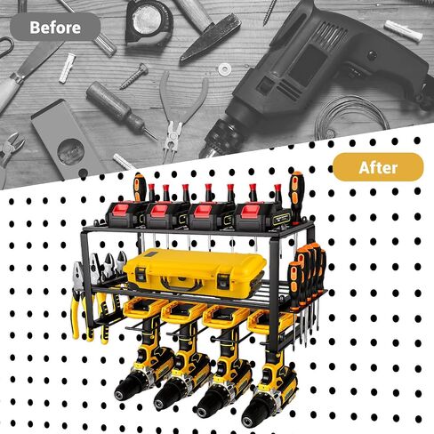 Power Tool Organizer, Small Iron Storage Rack, 3 Layer Metal Wall Mount Shelf Cordless Drill Hanger Storage Rack,Battery Tools Holder,for Garage Organization,Workshop,Pegboard 18x8.2x7.8 Inches in Kuwait