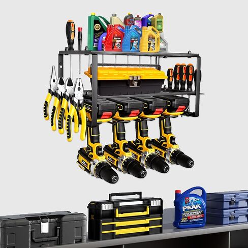 Power Tool Organizer, Small Iron Storage Rack, 3 Layer Metal Wall Mount Shelf Cordless Drill Hanger Storage Rack,Battery Tools Holder,for Garage Organization,Workshop,Pegboard 18x8.2x7.8 Inches in Kuwait