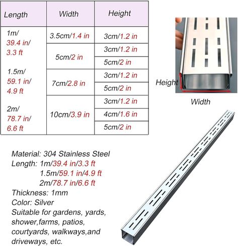 Stainless Steel Trench Cover,304 Stainless Steel Trench Drain Grate Cover - 39.4", 59.1", 78.7" Antirust & Abrasion Resistant Metal Grates for Garden/Farm Channel Drainage (Silver - 3.3 ft) in Kuwait