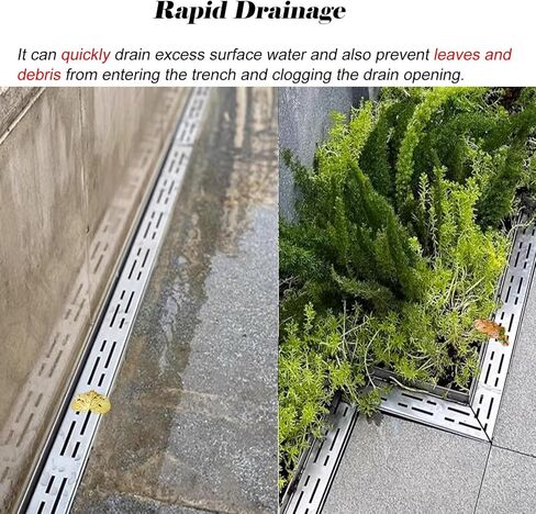 Stainless Steel Trench Cover,304 Stainless Steel Trench Drain Grate Cover - 39.4", 59.1", 78.7" Antirust & Abrasion Resistant Metal Grates for Garden/Farm Channel Drainage (Silver - 3.3 ft) in Kuwait