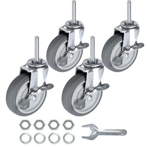 عجلات Finnhomy Caster مقاس 3 بوصات مجموعة من 4 عجلات جذعية ملولبة شديدة التحمل مقاس 5/16 بوصة - 18 × 1-1/2 عجلات صناعية مطاطية دوارة عجلات قفل لرفوف الأسلاك/الأثاث/العربات التي تحمل حمولة 720 رطلًا باللون الرمادي in Kuwait