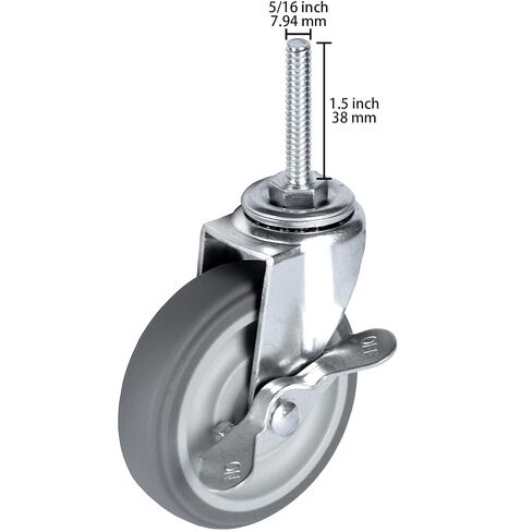 عجلات Finnhomy Caster مقاس 3 بوصات مجموعة من 4 عجلات جذعية ملولبة شديدة التحمل مقاس 5/16 بوصة - 18 × 1-1/2 عجلات صناعية مطاطية دوارة عجلات قفل لرفوف الأسلاك/الأثاث/العربات التي تحمل حمولة 720 رطلًا باللون الرمادي in Kuwait