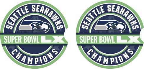 قواعد الأكواب للسيارة من Fan Creations NFL Seattle Seahawks Super Bowl LX Champions - مجموعة من 2 حامل أكواب أوتوماتيكي ماص مع فتحة الإصبع - معدات فريق Super Bowl 60 الرسمية وملحقات المركبات in Kuwait