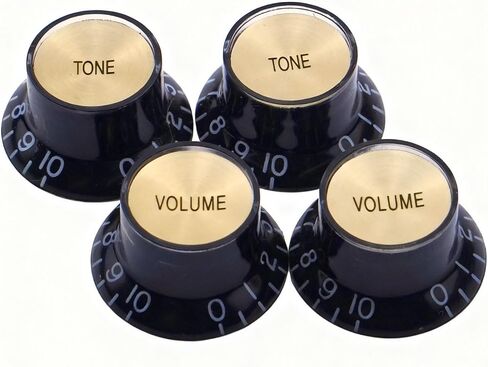 Pro Metric Top Hat Bell Knobs 2 Volume 2 Tone Control Knobs Set for Epiphone Les Paul SG جيتار كهربائي آسيا استيراد سبليت رمح الأواني، الذهب مع أعلى العاكس (أسود ث / أعلى الذهب) in Kuwait