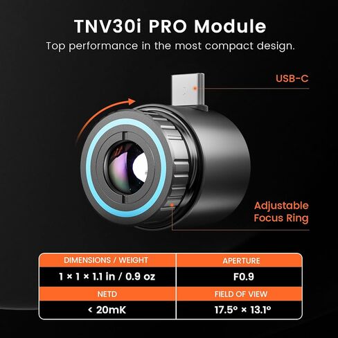 TNV30i Thermal Monocular for USB-C iPhone, iPad & Android, Night Vision Thermal Imaging Camera, 512×384 Super-Resolution 50Hz 20mK 1600-Yard Thermal Infrared Camera for Hunting, Building Detection in Kuwait