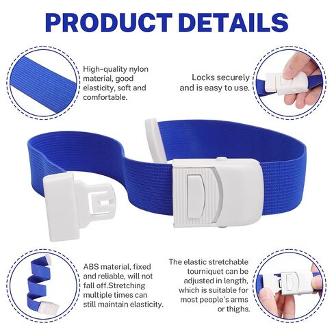 4 Pack Tourniquets for Blood Drawing，Elastic Tourniquet for Emergency First Aid, Quick-Application Buckle Design for One-Handed Use in Kuwait