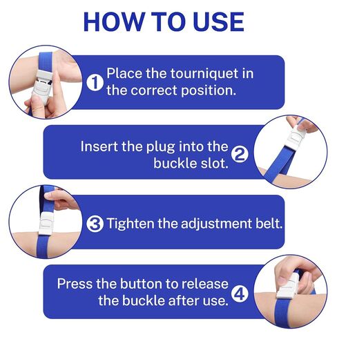 4 Pack Tourniquets for Blood Drawing，Elastic Tourniquet for Emergency First Aid, Quick-Application Buckle Design for One-Handed Use in Kuwait