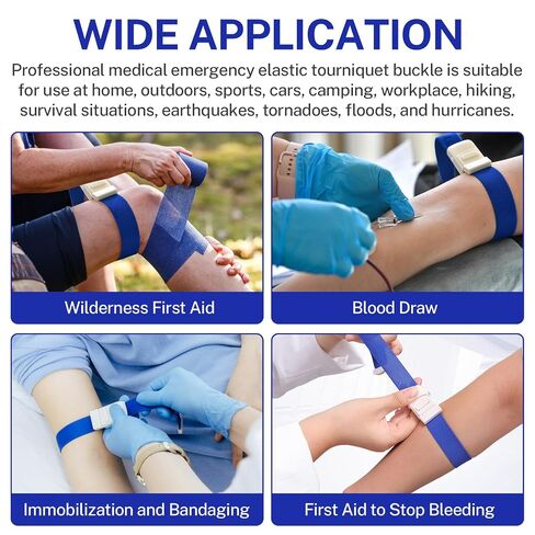4 Pack Tourniquets for Blood Drawing，Elastic Tourniquet for Emergency First Aid, Quick-Application Buckle Design for One-Handed Use in Kuwait