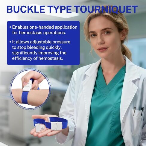 4 Pack Tourniquets for Blood Drawing，Elastic Tourniquet for Emergency First Aid, Quick-Application Buckle Design for One-Handed Use in Kuwait