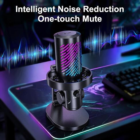 ميكروفون ألعاب Tenlamp RGB USB للكمبيوتر الشخصي، والبث والبودكاست، وميكروفون مكثف قلبي مع تقليل الضوضاء، وكتم صوت اللمس، ومراقبة سماعة الرأس، والتحكم في الكسب، والتوصيل والتشغيل لهاتف Mac in Kuwait