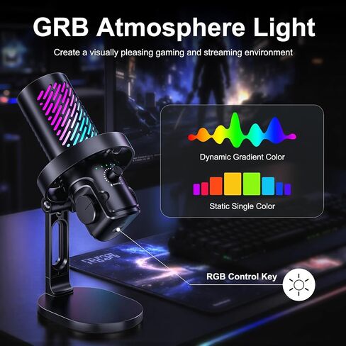 ميكروفون ألعاب Tenlamp RGB USB للكمبيوتر الشخصي، والبث والبودكاست، وميكروفون مكثف قلبي مع تقليل الضوضاء، وكتم صوت اللمس، ومراقبة سماعة الرأس، والتحكم في الكسب، والتوصيل والتشغيل لهاتف Mac in Kuwait