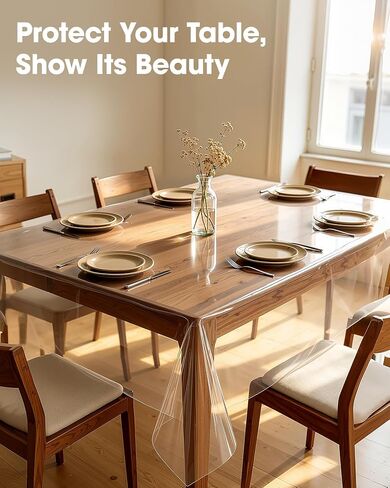 Pureegg Clear Plastic Table Cover Protector - 100% Waterproof & Spill-Proof Table Cloth for Rectangle Table, Transparent Vinyl Tablecloth for Inside & Outside Dining, Party, 54" x 72" in Kuwait
