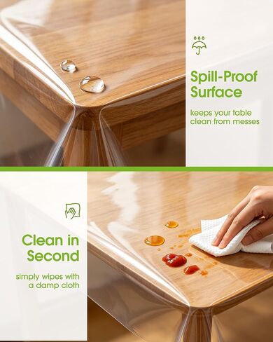 Pureegg Clear Plastic Table Cover Protector - 100% Waterproof & Spill-Proof Table Cloth for Rectangle Table, Transparent Vinyl Tablecloth for Inside & Outside Dining, Party, 54" x 72" in Kuwait