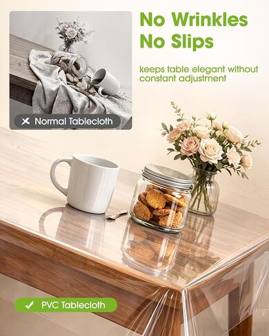 Pureegg Clear Plastic Table Cover Protector - 100% Waterproof & Spill-Proof Table Cloth for Rectangle Table, Transparent Vinyl Tablecloth for Inside & Outside Dining, Party, 54" x 72" in Kuwait