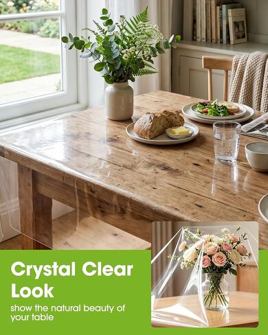 Pureegg Clear Plastic Table Cover Protector - 100% Waterproof & Spill-Proof Table Cloth for Rectangle Table, Transparent Vinyl Tablecloth for Inside & Outside Dining, Party, 54" x 72" in Kuwait