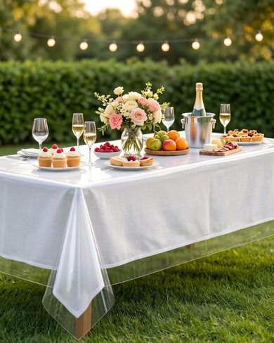 Pureegg Clear Plastic Table Cover Protector - 100% Waterproof & Spill-Proof Table Cloth for Rectangle Table, Transparent Vinyl Tablecloth for Inside & Outside Dining, Party, 54" x 72" in Kuwait