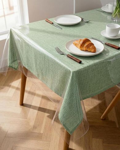 Pureegg Clear Plastic Table Cover Protector - 100% Waterproof & Spill-Proof Table Cloth for Rectangle Table, Transparent Vinyl Tablecloth for Inside & Outside Dining, Party, 54" x 72" in Kuwait