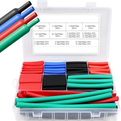 229pcs 3:1 Heat Shrink Tubing Kit 4 Colors 18Sizes Assorted Sleeving Tube Wrap Cable Wire Kit for DIY Maintenance in Life Protect The Charging Cable Heat Resistant Waterproof Insulated. box3l in Kuwait