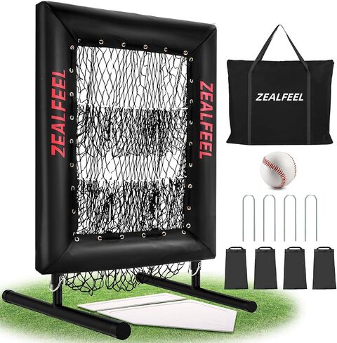Baseball Pitching Net Pro, 9 Hole Pitching Net with Strike Zone Target, 5 Height Adjustable, Portable Easy Setup Trainer Net for Baseball & Softball with Ball, Home Plate & Pitching Rubber in Saudi Arabia