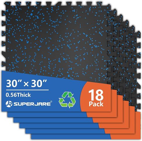 سجادات رياضية أكبر من المطاط مقاس 30 بوصة × 30 بوصة من SUPERJARE، بسمك 0.56 بوصة، 12 قطعة بمساحة 75 قدمًا مربعة عالية الكثافة من إسفنج EVA المتشابك لأرضية الصالة الرياضية، سجادة تمرين كبيرة لصالة الألعاب الرياضية المنزلية، حماية الأرضية، أسود/رمادي in Kuwait