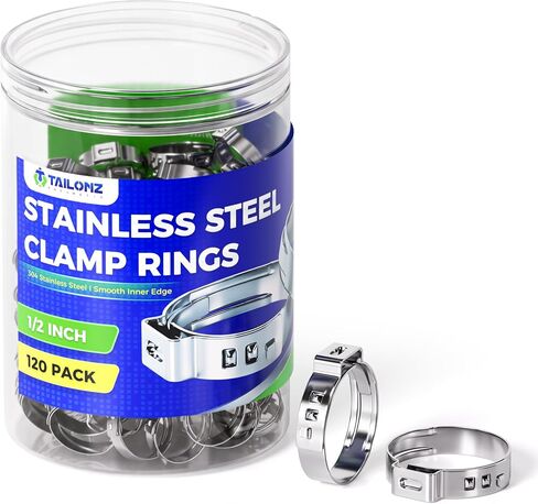 TAILONZ PNEUMATIC 1/2" 304 Stainless Steel PEX Cinch Clamps, Heavy Duty Single Ear Crimp Rings for PEX Tubing, Pipe Fittings, and Hose Connections 120PCS in Kuwait