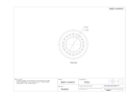 Timken HM803149 مخروط تجميع السباق الداخلي بمحمل أسطواني مدبب، فولاذ، بوصة، القطر الداخلي 1.7500 بوصة، عرض المخروط 1.156 بوصة in Kuwait