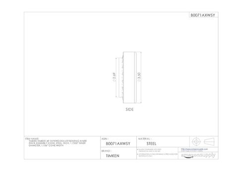 Timken HM803149 مخروط تجميع السباق الداخلي بمحمل أسطواني مدبب، فولاذ، بوصة، القطر الداخلي 1.7500 بوصة، عرض المخروط 1.156 بوصة in Kuwait
