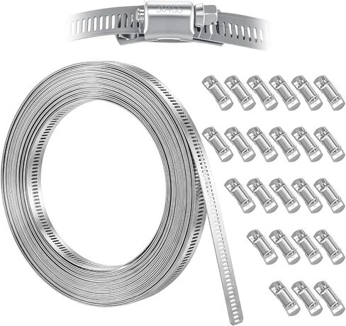 304 Stainless Steel Hose Clamp Kit, Large Adjustable Worm Gear Hose Clamps with Cuttable 50FT Metal Strap and 24 Stronger Fasteners Band Screw Clamps for Fuel Line Pipe Auto Tube Plumbing in Kuwait