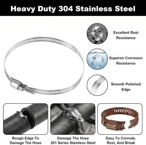 304 Stainless Steel Hose Clamp Kit, Large Adjustable Worm Gear Hose Clamps with Cuttable 50FT Metal Strap and 24 Stronger Fasteners Band Screw Clamps for Fuel Line Pipe Auto Tube Plumbing in Kuwait