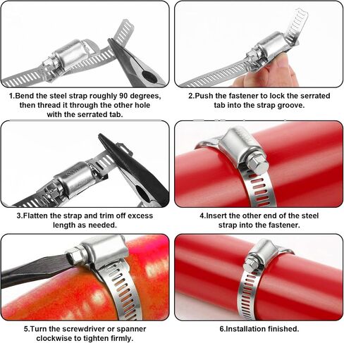 304 Stainless Steel Hose Clamp Kit, Large Adjustable Worm Gear Hose Clamps with Cuttable 50FT Metal Strap and 24 Stronger Fasteners Band Screw Clamps for Fuel Line Pipe Auto Tube Plumbing in Kuwait