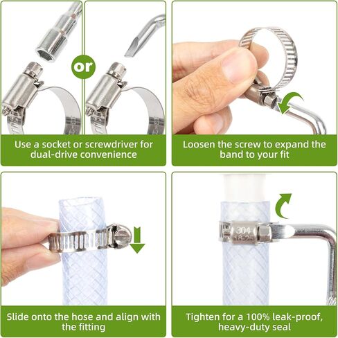 U.S. Solid 50PCS Hose Clamps Stainless Steel Adjustable 1/2"–3/4" (13–19mm) Worm Gear Hose Clamp, Heavy Duty Metal Small Hose Clamps for Automotive, Plumbing, Fuel Line in Kuwait