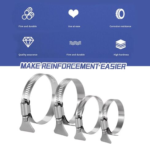 16Pcs 10-44mm Range 304 Stainless Steel Hose Clamps With Thumb Screw Handle 4 Size Adjustable Key Type Worm Gear Hose Clamp for Plumbing Automotive Mechanical Applications in Kuwait