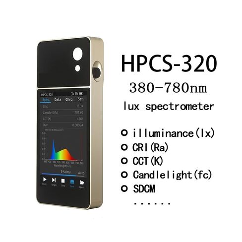 HPCS320 مطياف الضوء المحمول مع شاشة تعمل باللمس، محلل طيف صغير عالي الدقة 380-780 نانومتر، مقياس إضاءة لوكس، حساسية عالية، خطأ منخفض in Kuwait