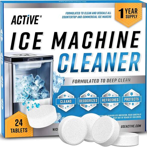 ACTIVE Ice Machine Cleaner Maker Descaler - 24 Clean Tablets Compatible with Frigidaire, Opal, GE Profile, Kitchenaid, Nickel Safe Scale Remover for Countertop, Nugget Ice Makers - Bulk 1 Year Supply in Kuwait
