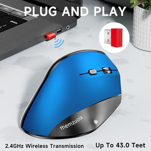 memzuoix ماوس لاسلكي عمودي مريح - ماوس لاسلكي بصري 2.4G مع 3 مستويات DPI (800/1200/1600) - ماوس كبير الحجم لليد اليمنى لأجهزة الكمبيوتر المحمول، Mac، الكمبيوتر الشخصي، سطح المكتب - أرجواني in Kuwait