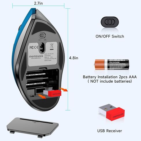 memzuoix ماوس لاسلكي عمودي مريح - ماوس لاسلكي بصري 2.4G مع 3 مستويات DPI (800/1200/1600) - ماوس كبير الحجم لليد اليمنى لأجهزة الكمبيوتر المحمول، Mac، الكمبيوتر الشخصي، سطح المكتب - أرجواني in Kuwait