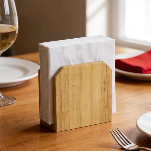 Farmhouse Napkin Holder, Solid Rubberwood Vertical Stand, Sturdy Kitchen & Dining Table Organizer, Holds Standard Paper Napkins, Rustic Home Decor, 5.5"L x 2.6"W x 5.5"H in Kuwait